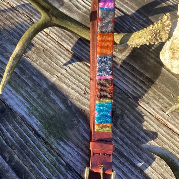 Vintage Genuine Leather & Colorful Beaded Boho Belt main image 7